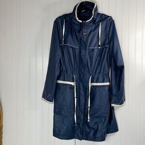 Vintage Damart Women's Blue Long Sleeve Full Zip Hooded Parka Jacket Size 12
